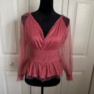 Audrey Parks Francescas Shelly Tulle Smock Peplum Mesh Top Womens M Coquette